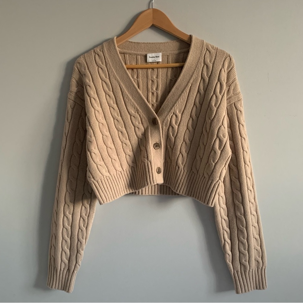 Aritzia Tan Cable Knit Cardigan